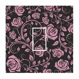 Pink & Black Classic Rose Floral Light Switch Vinyl Sticker Cover Skin Decal - Picture 1 of 1