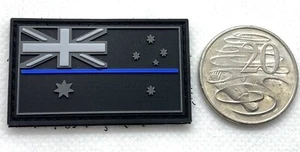 Thin Blue Line Rubber/PVC Patch Mini, Australian Flag, Police, Hook Rear - Picture 1 of 7