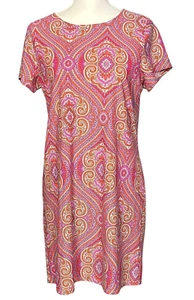Jude Connally Shift Dress Size Medium Short Sleeve Paisley Pink Preppy Classic - Picture 1 of 7