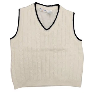Boys B.T. Kids Sweater Vest Cream Navy Cable Knit 7 Acrylic Outerwear Tops - Picture 1 of 3