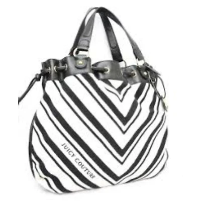 Juicy Couture Handbag Black & White Zebra Striped Shoulder Purse Leather & Terry - Image 1 of 4