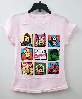 Camiseta Marvel Comics Personagens Rostos Meninas Tamanho P 13X19 Rosa Manga Curta *V - Imagem 1 de 4