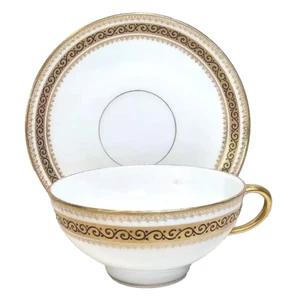 Limoges W. Guerin & Co. France Cup & Saucer White Gold Trim & Black Scrolls 1891 - Picture 1 of 18