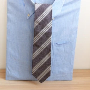 Neck Tie Mens Brown White Striped Solid Wool Luxury Narrow Business Expert Japan - Picture 1 of 9
