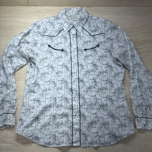 Vintage Roper Western Shirt Gray White Long Sleeve Pearl Snap Embroidered Size L - Picture 1 of 22