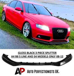 Kit labbro spoiler splitter anteriore nero lucido Audi A4 S4 S Line B8 Aero 08-12 - Foto 1 di 7