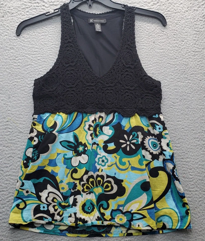 Camiseta sin mangas INC International Concepts para mujer XL multi forrada seda encaje ribete cuello en V Foto 1 de 4