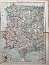 Antique c1904 colour map WESTERN SPAIN & PORTUGAL HARMSWORTH ATLAS