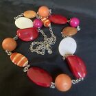 Long Red White & Yellow Necklace Shell, Lucite & Wood Beaded Necklace By Ruby Rd