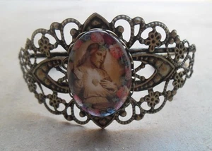 Bracelet couleur bronze Jésus hauteur support 3,5 cm cabochon verre - Imagen 1 de 5