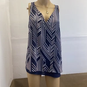 Dalia Women's Sleeveless Layer Tank Top Blouse Size L Navy Blue White Pink - Picture 1 of 11
