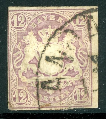 Alemania Estados 1867 Baviera 12Kr Lila Scott #21 VFU M442 Foto 1 de 4