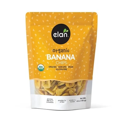 Elan Organic Banana Chips, 4.8 oz, No-OGM, Vegano, Sin Gluten, Kosher, Edulcorante Foto 1 de 4