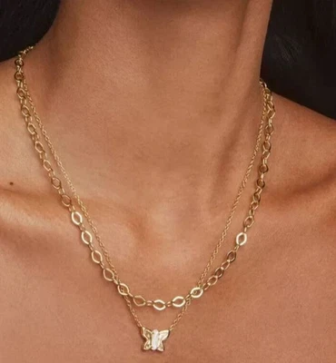 Kendra Scott SADIE 14K Gold Over Brass Multi-Strand Shell Butterfly Necklace NEW - Image 1 of 4