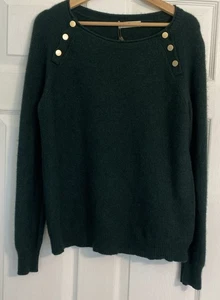 Gentle Herd Roll Neck Knit Sweater Hunter Green Large L Gold Button Yak Wool - Picture 1 of 11
