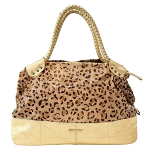 MIU MIU Leopard Print Pony Hair & Golden Details Shoulder Bag - Picture 1 of 24