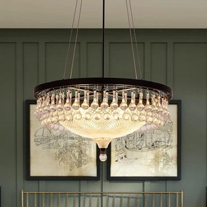 Wellmet Modern Black Crystal Chandelier, Drum Light Droplet Chandelier RRP £180 - Picture 1 of 1