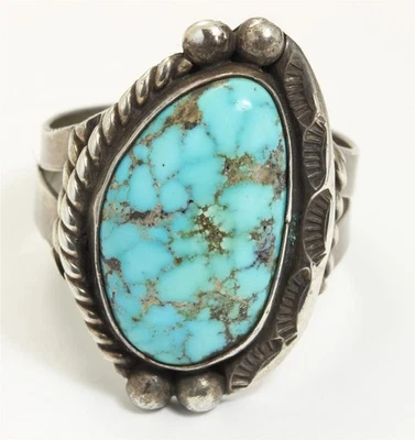 Anillo Navajo Turquesa Vintage Plata Esterlina GRANDE Telaraña Talla 11.75/12 Foto 1 de 4