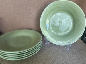 Set Of 6 Pottery Barn Sausalito Slate Dinner Plates 12" Moss Green - Picture 1 of 5