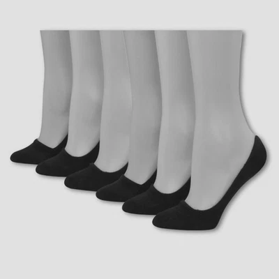 Hanes Invisible Comfort 6pk Mid Cut Liner Socks Womens Size 5-9 Black - Imagem 1 de 4