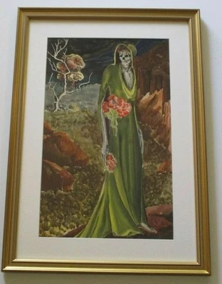 Antigua pintura surrealista surrealista retrato esqueleto calavera Don Griffith rara Foto 1 de 4
