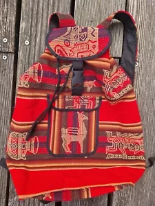 NEU Rucksack Guatemala Handarbeit ROT LAMA 42*36*12 Hippie Bunt Tasche Sack - Bild 1 von 5