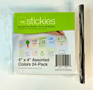 Mc Stickies Reusable Dry Erase Sticker Notes 4”x4” 24/Pack c/w Pen Asstd Colors - Bild 1 von 6