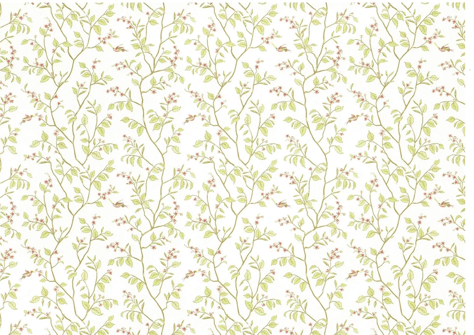 Papel pintado para casa de muñecas Brodnax hojas verdes y crema "flor de cerezo" escala 1:12 Foto 1 de 3