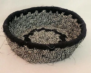 Brotkorb schwarz weiß Gingham Cottagecore handgewebt 1800er Stil Weben - Bild 1 von 7