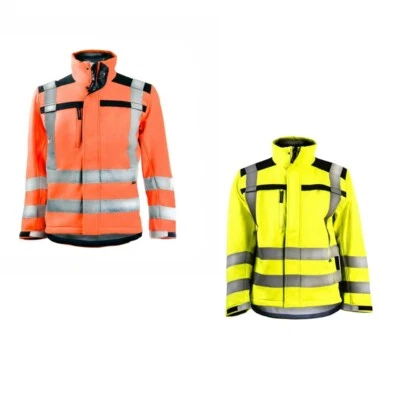 STEPAHEAD HI VIZ VISIBILITY WORK JACKET SOFT SHELL REFLECTIVE TAPE SECURITY FLEECE COAT