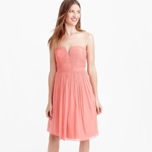 J CREW KNEE DRESS SILK CHIFFON FORMAL GOWN WEDDING SIZE 8 NADIA CORAL 02982 NWT - Picture 1 of 7