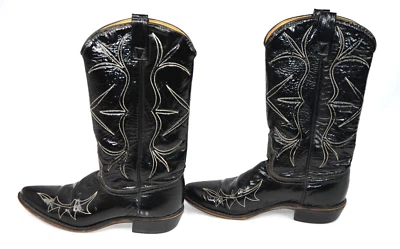 Botas de Vaquero ACME Negras PATENTE CUERO Brillantes Mujeres 7A Blanco Costuras De Colección Estrella Foto 1 de 4