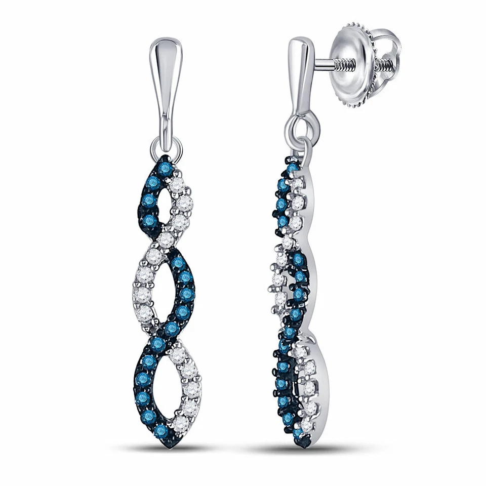 10kt White Gold Round Blue Color Enhanced Diamond Dangle Earrings 1/6 Ctw Foto 1 de 1