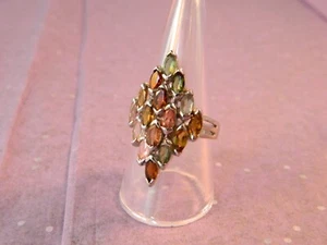 Tourmaline Multi Coloured Ring Genuine Mined Gems 14 K Gold on Silver U.K R 3/4 - Picture 1 of 10