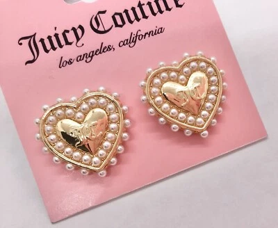Nuevos aretes Juicy Couture corazón cristal imitación perlas para orejas perforadas Foto 1 de 4