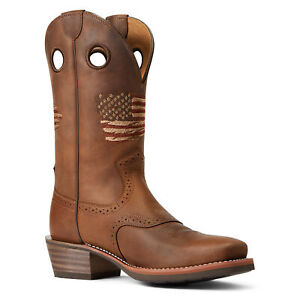 Ariat Men's Roughstock Patriot Distressed Brown Square Toe Boots 10040348