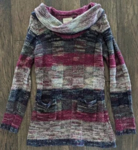 BOBBIE BROOKS Multicolor Knit Turtleneck Tunic Sweater Front Pockets Women Large - Picture 1 of 12