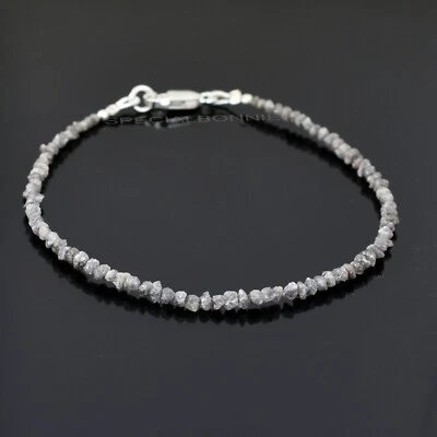Certified 3 mm Gray Rough Diamonds Bracelet in 925 Silver ! FREE Diamond studs! - Image 1 of 4
