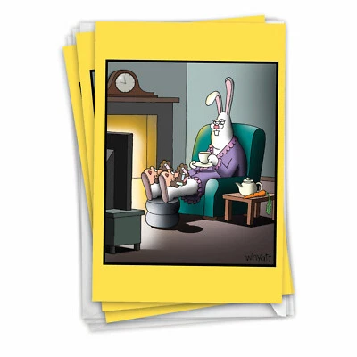 Pack of 3 Funny Easter Cards w/ 5x7" Envelopes (1 Design) - Bunny Slippers - Image 1 of 4
