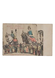Rarissima cartolina luccicante 1900 ca. Processione Mata e Grifone Messina