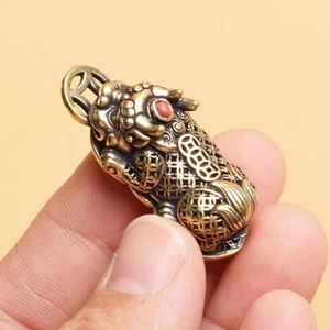 Brass Animal Pixiu Coin Charms Pendant Statue Ornament Chinese Miniature Decor - Picture 1 of 6