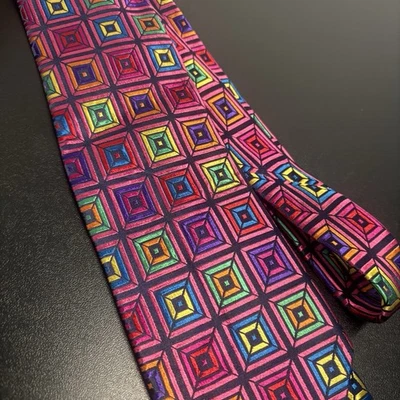 Corbata de seda Paul Fredrick para hombre geométrica audaz patrón cuadrado multicolor Foto 1 de 4