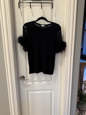 Clu Black Tshirt With Feather Sleeve Size XS - Image 1 of 4