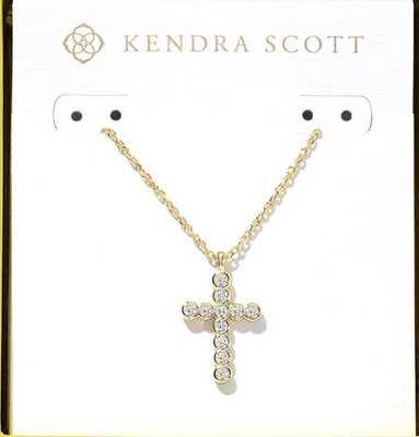 Collar Colgante Cruz Oro 14k Kendra Scott 19" Cristal Blanco Nuevo en Caja $79 Foto 1 de 3