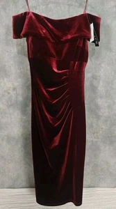 Xscape velvet off the shoulder cocktail Prom dress Color Burgundy Size 4 NWT - Picture 1 of 8