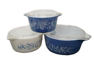 Vintage Pyrex Colonial Blue Mist Casserole Dishes (3) - Picture 1 of 12