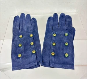 Vintage NAVY BLUE Double Button Embellishing CRESCENDOE  GLOVES Sz 7.5 Landgirl - Picture 1 of 8