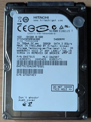 Hitachi HTS545050B9A300 SATA Hard Disk, 500GB, 5400RPM, 2.5 Zoll - Bild 1 von 3