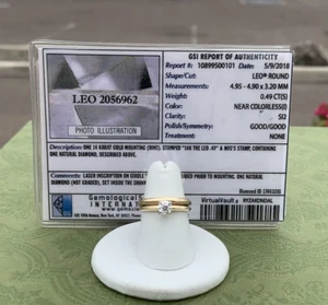 LEO 14K Yellow Gold Diamond Solitaire Engagment Ring Set 0.49 CT SI2, I (Size 6) - Picture 1 of 18