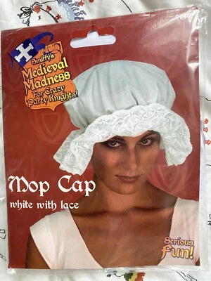 NUEVO Smiffy's Medieval Trapeador Gorra con Encaje Blanco Elegante Vestido Disfraz Foto 1 de 2